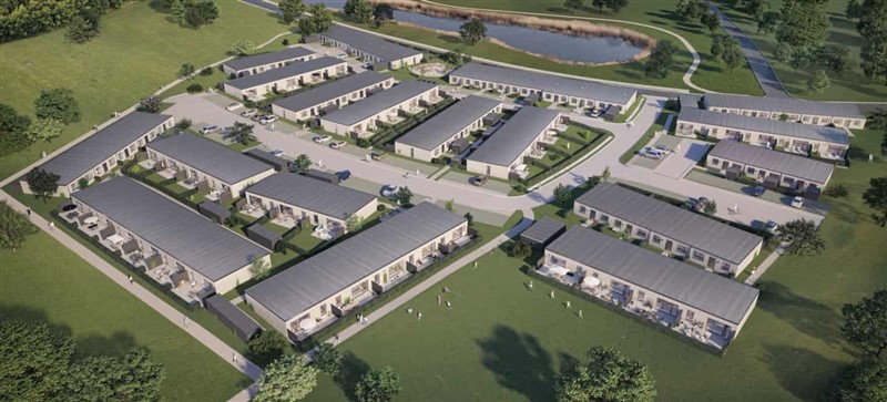 Sådan kommer en del af Remmerslund Skovby i Remmerslund til at tage sig ud fra næste maj. Illustration: Atra Arkitekter